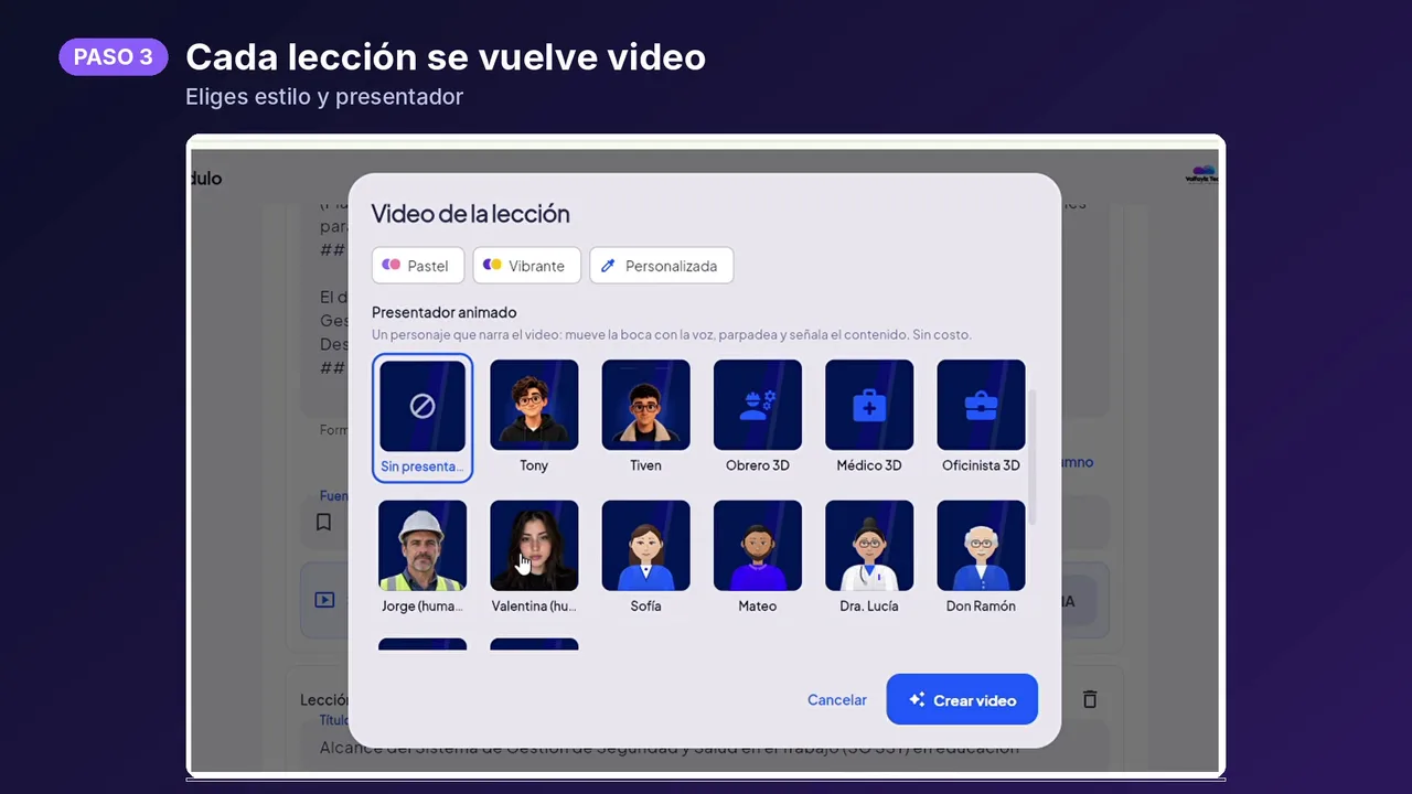 Paso 3. Eliges el estilo y el presentador del video.